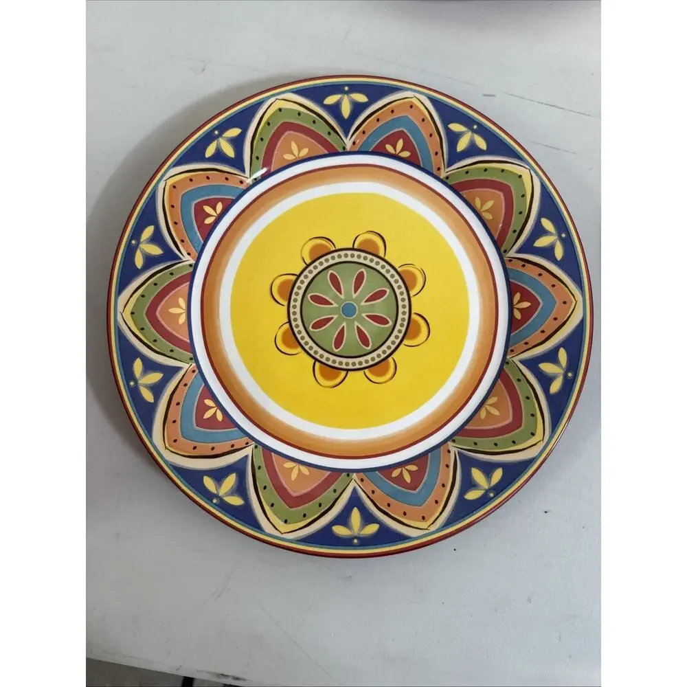 Pier 1 Set Of 4 Mexicali Dinner Plates 11” Round Colorful Ceramic Stoneware